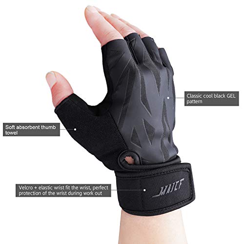 Guantes de entrenamiento MAJCF para gimnasio, protección completa de la palma, guantes de levantamiento de pesas para ejercicio, fitness, levantamiento de potencia, ciclismo, remo, hombres y mujeres, color Black/1, tamaño extra-large