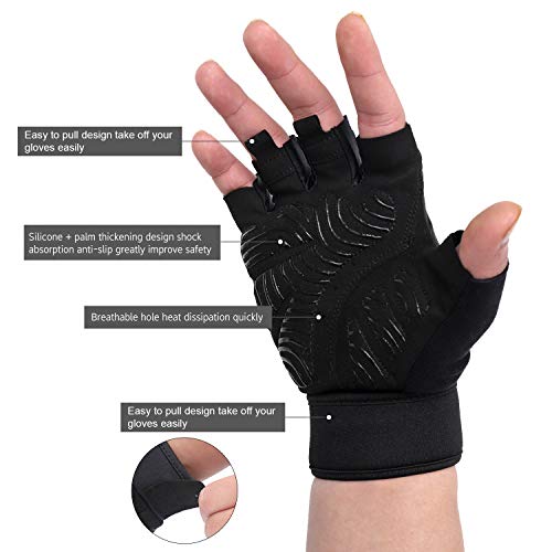 Guantes de entrenamiento MAJCF para gimnasio, protección completa de la palma, guantes de levantamiento de pesas para ejercicio, fitness, levantamiento de potencia, ciclismo, remo, hombres y mujeres, color Black/1, tamaño extra-large