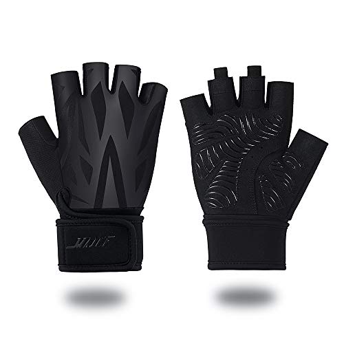 Guantes de entrenamiento MAJCF para gimnasio, protección completa de la palma, guantes de levantamiento de pesas para ejercicio, fitness, levantamiento de potencia, ciclismo, remo, hombres y mujeres, color Black/1, tamaño extra-large