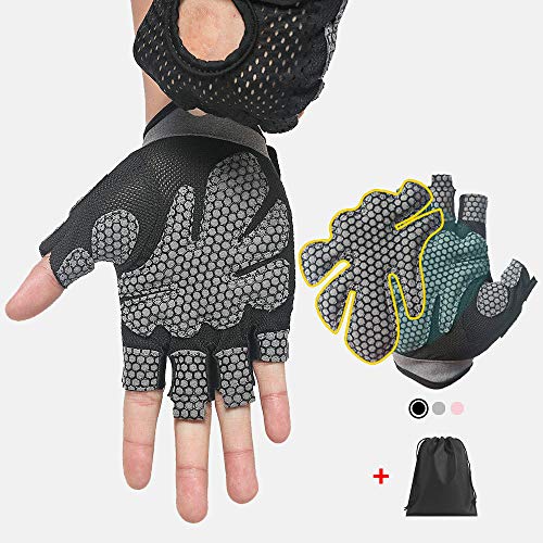 Guantes de Fitness Transpirables Guantes de Silicona con Espalda Hueca Guantes de Fitness Halterofilia Ejercicio con Mancuernas Accesorios de Fitness-Rosa, L