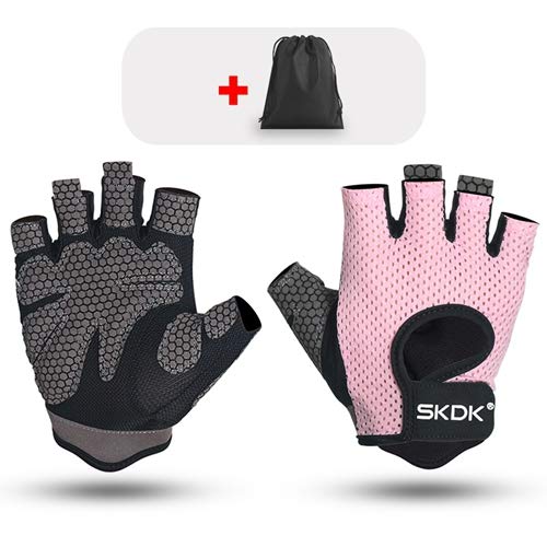 Guantes de Fitness Transpirables Guantes de Silicona con Espalda Hueca Guantes de Fitness Halterofilia Ejercicio con Mancuernas Accesorios de Fitness-Rosa, L