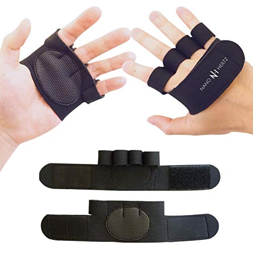 Guantes de Gimnasia para Levantar Pesas, Accesorios Gym Barehand Grips,Crossfit, Remo, Power-Lifting, Pull Up para Hombres y Mujeres (Negro, L)