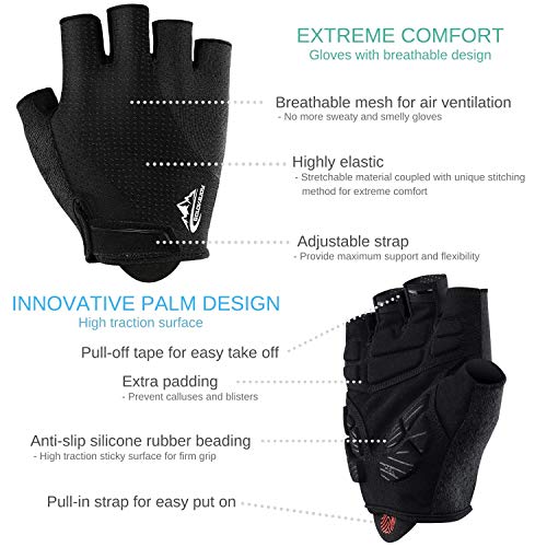 Guantes de Gimnasia para Levantar Pesas, Accesorios Gym Barehand Grips,Crossfit, Remo, Power-Lifting, Pull Up para Hombres y Mujeres (Negro, L)