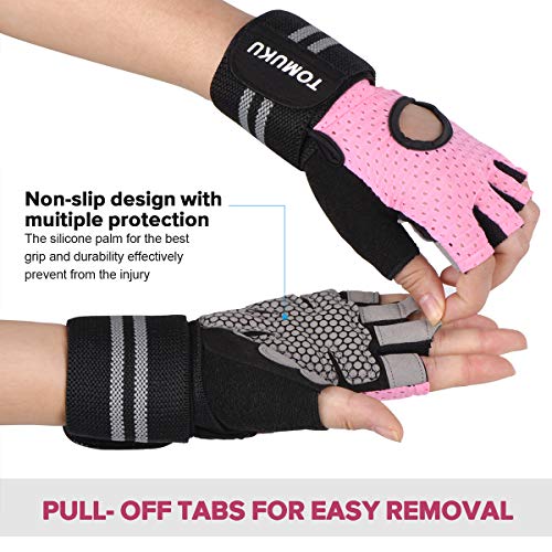 Guantes de gimnasio, guantes entrenamiento con soporte completo para la muñeca, protección de la palma, Guantes deportivos transpirables, ideales para levantamiento de pesas, flexiones (Rosa, S)