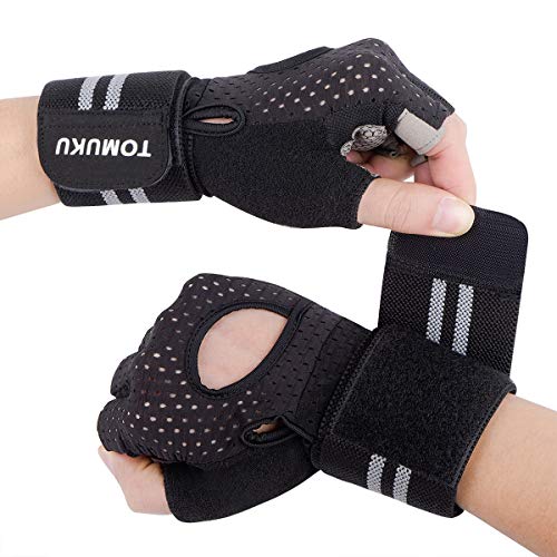 Guantes de gimnasio, guantes entrenamiento con soporte completo para la muñeca, protección de la palma, Guantes deportivos transpirables, ideales para levantamiento de pesas, flexiones (Negro, M)