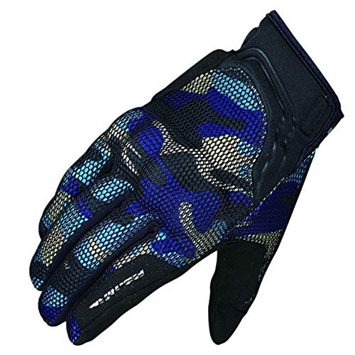 Guantes de Moto Guantes de conducción de Dedos completos Guantes de Moto/Bicicleta/Moto de Carreras Verano Transpirable - Camuflaje Azul, L