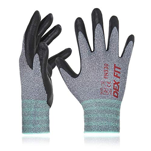 Guantes de Trabajo DEX FIT FN330, Ajuste Cómodo Elástico en 3D, Gran Agarre, Smart Touch, Espuma de Nitrilo Duradera, Fino y Ligero, Lavables a Máquina, Gris Talla 8 (M) 3 Pares