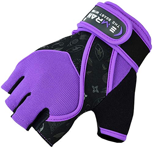 Guantes Emrah de mujer para gimnasio, levantamiento de pesas, entrenamiento y crossfit, con tejido transpirable y protección para la muñeca, color morado, tamaño Small