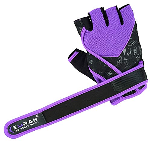 Guantes Emrah de mujer para gimnasio, levantamiento de pesas, entrenamiento y crossfit, con tejido transpirable y protección para la muñeca, color morado, tamaño Medium