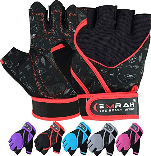 Guantes Emrah de mujer para gimnasio, levantamiento de pesas, entrenamiento y crossfit, con tejido transpirable y protección para la muñeca, color negro, tamaño Small