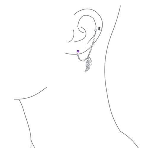 Guardián ángel ala pluma grado lóbulo del oído helix warp cadena de estar pendiente púrpura cristal Stud Unisex acero inoxidable