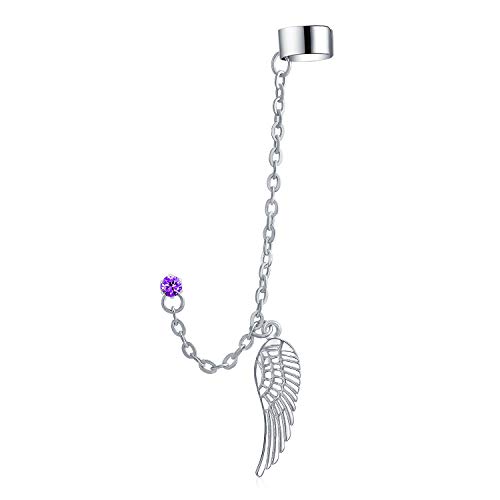 Guardián ángel ala pluma grado lóbulo del oído helix warp cadena de estar pendiente púrpura cristal Stud Unisex acero inoxidable