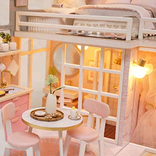 GuDoQi Miniatura de la Casa de Muñecas con Música, Casa de Ensueño de Niña Hecha a Mano con Muebles, Kit Modelo Artesanal DIY para Adultos y Coleccionistas para Construir