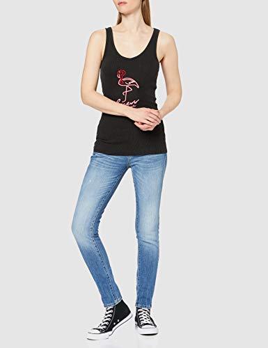 Guess Flamingo Tank Top Camiseta, Negro, M para Mujer