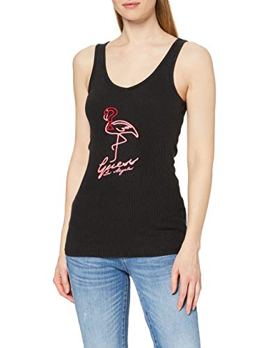 Guess Flamingo Tank Top Camiseta, Negro, M para Mujer