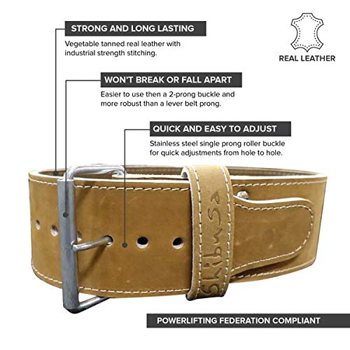 Gunsmith Fitness Cinturón de lastre Fabricado a Mano Premium 10cm de Ancho por 10mm de Grosor – Cinturón de Lastre Ajustable Altamente Resistente de Púa Simple en Cuero de Curtido Vegetal (S)