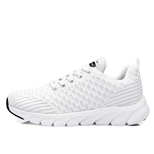 Guqi Zapatos Deportivos Transpirables de absorción de Choque Jogging de la Aptitud de Las Mujeres Entrenador de Fitness Ligeras Zapatillas livianas（White 37EU