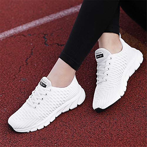 Guqi Zapatos Deportivos Transpirables de absorción de Choque Jogging de la Aptitud de Las Mujeres Entrenador de Fitness Ligeras Zapatillas livianas（White 37EU