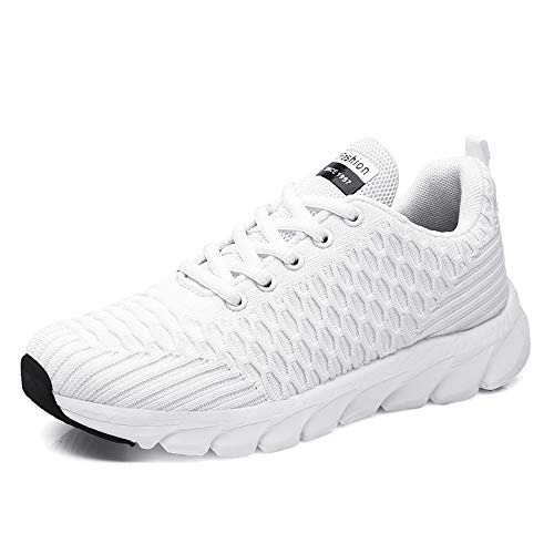 Guqi Zapatos Deportivos Transpirables de absorción de Choque Jogging de la Aptitud de Las Mujeres Entrenador de Fitness Ligeras Zapatillas livianas（White 37EU