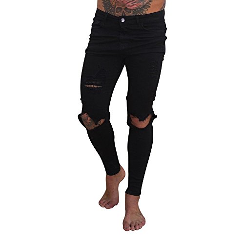 Gusspower Pantalones Vaqueros Hombres Rotos Pitillo Slim Fit Skinny Pantalones Casuales Elasticos Agujero Pantalón Personalidad Jeans