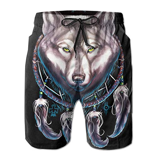 GYHJH Bañador para Hombre Dream Catcher Wolf Indian Spiritual Shorts de Playa de Secado rápido con Bolsillos y Forro de Malla