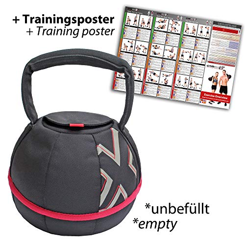 GYMBOX® Bolsa de Arena/Pesas Rusas/Kettlebell/Fitness Bag/Power Bag | Entrenamiento Muscular/Funcional/de Pesas Libres | Puede Estar llenado con Arena | Negro, 4 kg | vacío