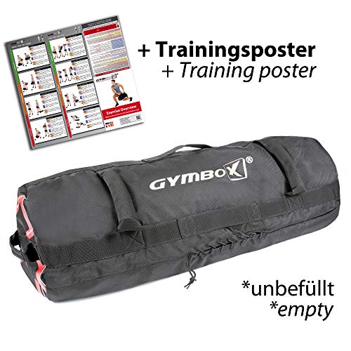 GYMBOX® Bolsa de Arena/Saco Búlgaro/Sandbag/Bolso de Peso/Fitness Bag/Power Bag | Entrenamiento Muscular/Funcional/de Pesas | Puede Estar llenado con Arena | Negro, 50 kg | vacío