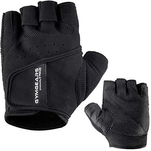 GYMGEARS® Guantes de Entrenamiento para Mujeres y Hombres - Guantes Fitness para Entrenamiento Fuerza, Culturismo, con Pesas y Entrenamiento Crossfit - Unisex (L: 22-24 cm, Negro)