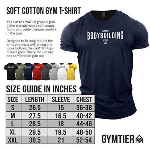 GYMTIER - Camiseta clásica de culturismo para hombre, para entrenamiento de culturismo Azul azul marino L