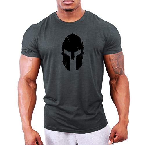 GYMTIER Camiseta Culturismo Hombre - Spartan Helmet - Top Entrenamiento Gimnasio