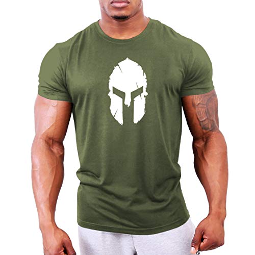 GYMTIER Camiseta Culturismo Hombre - Spartan Helmet - Top Entrenamiento Gimnasio