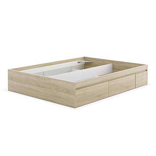 Habitdesign 006088F- Cama con 4 cajones para somier de 150x190, Dimensiones Exteriores 156x196x37 cm Altura (Roble Canadian)