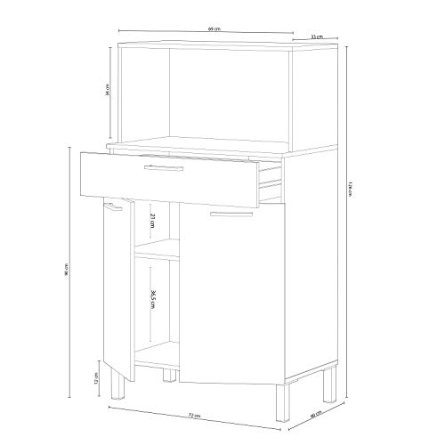 Habitdesign 0F9920A - Alacena de Cocina, Aparador, Mueble Auxiliar 2 Puertas + 1 Cajon y Estante, Blanco Artik y Roble Canadian, Medidas: 72 cm (Largo) x 126 cm (Alto) x 40 cm (Fondo)