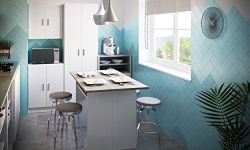 Habitdesign 0L9910O - Mueble auxiliar para microondas, mesa cocina con un cajón y dos puertas, color blanco y cemento, medidas: 92 x 59 x 40 cm de fondo