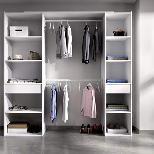 HABITMOBEL Vestidor Perchero Blanco con baldas y cajones, Medidas: Alto: 203 cm x Fondo: 50 cm x Ancho: 200 cm