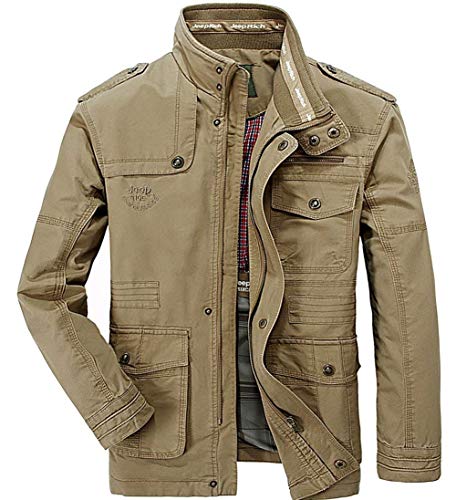 HaiDean Clásico Otoño Invierno Algodón Army Bomber Outdoor Chaqueta Modernas Casual Fields Ntel Cazadora Chaqueta De Caza (Color : Khaki, Size : 4XL)