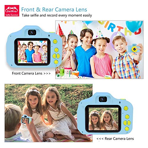 HaiGeng Cámara para Niños 12MP Selfie Cámara Digital 1080P HD Video Cámara Infantil 32GB TF Tarjeta, Estuche de Transporte, Batería Recargable 1200 mAh,2 Pulgadas, Regalos Juguete - Azul