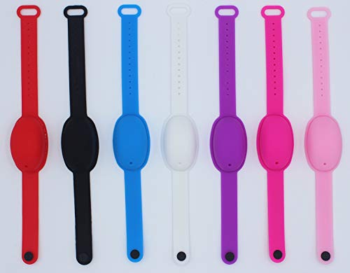 Haioo 3 Piezas de Pulseras Dispensadoras de Gel Desinfectante de Manos con Botella para Recargar, Distintos Colores Pulsera Dispensadora de Líquido de Silicona para Niños y Adultos (Color 1)