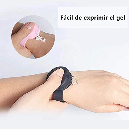 Haioo 3 Piezas de Pulseras Dispensadoras de Gel Desinfectante de Manos con Botella para Recargar, Distintos Colores Pulsera Dispensadora de Líquido de Silicona para Niños y Adultos (Color 1)