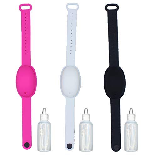 Haioo 3 Piezas de Pulseras Dispensadoras de Gel Desinfectante de Manos con Botella para Recargar, Distintos Colores Pulsera Dispensadora de Líquido de Silicona para Niños y Adultos (Color 2)