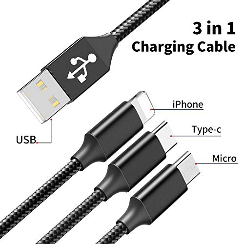 HAKUSHA 3 en 1 Multi Cable de Carga, 2M Nylon Multi USB Cargador Cable Múltiples Micro USB Tipo C para Android Samsung Galaxy S10/S9/ S8/ S7/ A5, Huawei P30, P20,Honor