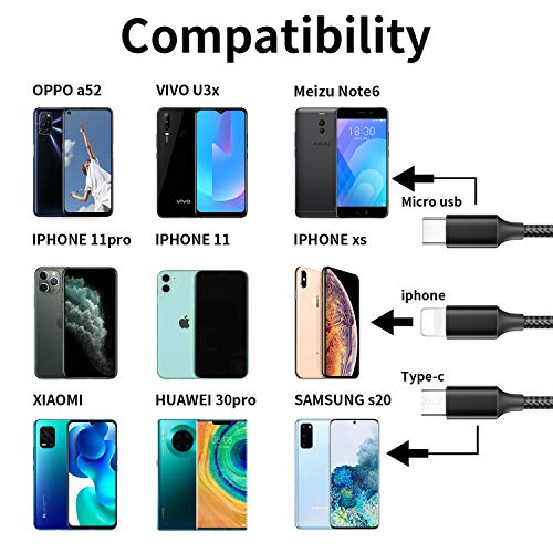 HAKUSHA 3 en 1 Multi Cable de Carga, 2M Nylon Multi USB Cargador Cable Múltiples Micro USB Tipo C para Android Samsung Galaxy S10/S9/ S8/ S7/ A5, Huawei P30, P20,Honor