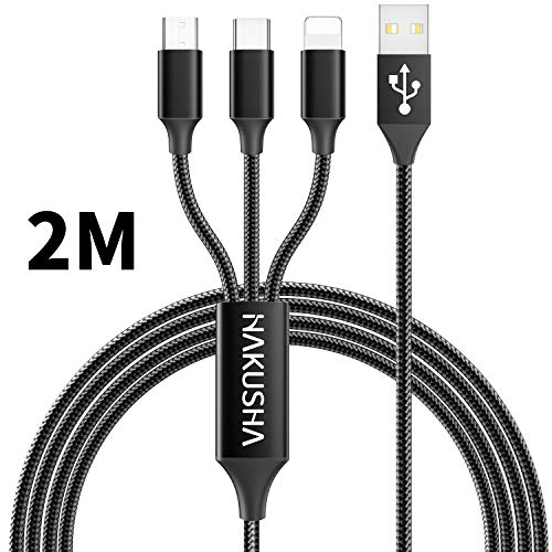 HAKUSHA 3 en 1 Multi Cable de Carga, 2M Nylon Multi USB Cargador Cable Múltiples Micro USB Tipo C para Android Samsung Galaxy S10/S9/ S8/ S7/ A5, Huawei P30, P20,Honor