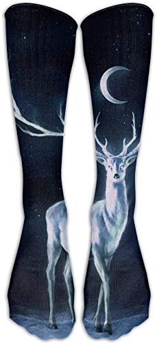 Haloxa Galaxy Elk Moon Night Athletic Tube Medias Mujeres Hombres Clásicos Calcetines hasta la rodilla Calcetín largo deportivo Talla única