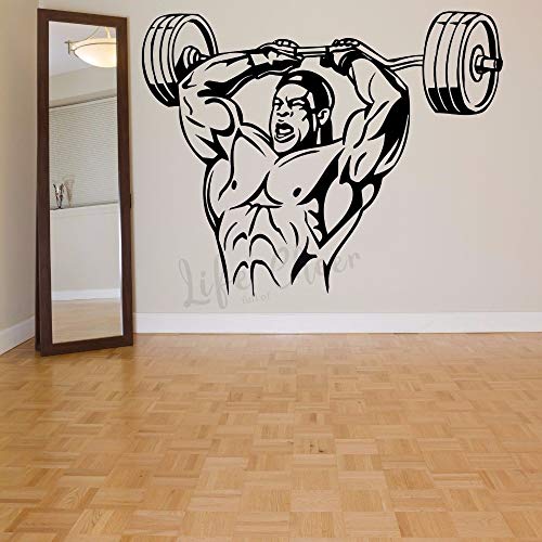 Halterofilia gimnasio pared arte pegatina músculo deportes hombre pared vinilo calcomanía fuerza edificio entrenamiento vinilo Mural decoración del hogar pared pegatina A2 72x57cm