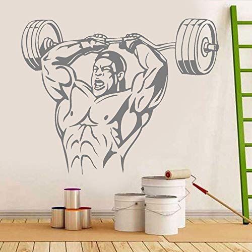 Halterofilia gimnasio pared arte pegatina músculo deportes hombre pared vinilo calcomanía fuerza edificio entrenamiento vinilo Mural decoración del hogar pared pegatina A2 72x57cm