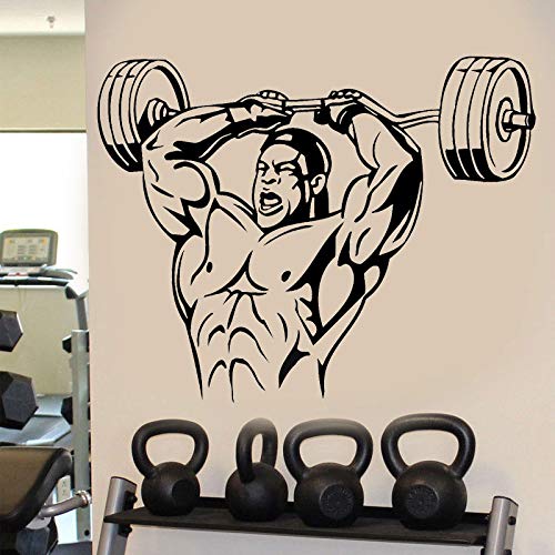 Halterofilia gimnasio pared arte pegatina músculo deportes hombre pared vinilo calcomanía fuerza edificio entrenamiento vinilo Mural decoración del hogar pared pegatina A2 72x57cm