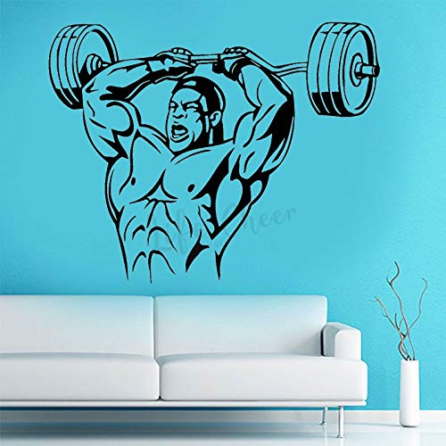 Halterofilia gimnasio pared arte pegatina músculo deportes hombre pared vinilo calcomanía fuerza edificio entrenamiento vinilo Mural decoración del hogar pared pegatina A2 72x57cm