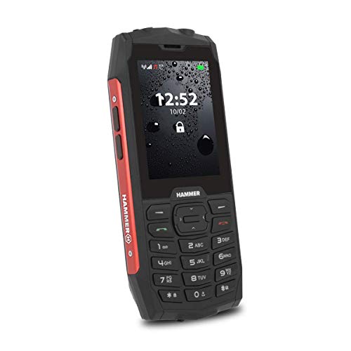 Hammer 4, Robusto, Mega batería de 2000 mAh, 2.8", Resistente al Agua (IP68), a Prueba de Golpes, Linterna, Dual-SIM, Bluetooth, teléfono Celular con Botones - Rojo