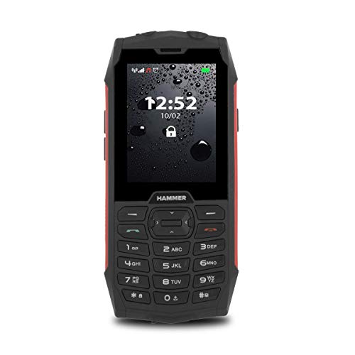 Hammer 4, Robusto, Mega batería de 2000 mAh, 2.8", Resistente al Agua (IP68), a Prueba de Golpes, Linterna, Dual-SIM, Bluetooth, teléfono Celular con Botones - Rojo